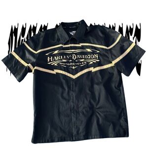 Harley-Davidson Men's Black Shirt with Gold Accents
